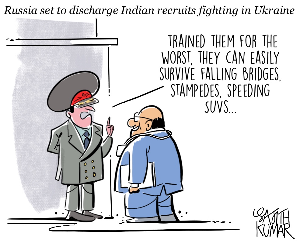 sajithkumar's tweet image. #ModiInMoscow cartoon @DeccanHerald