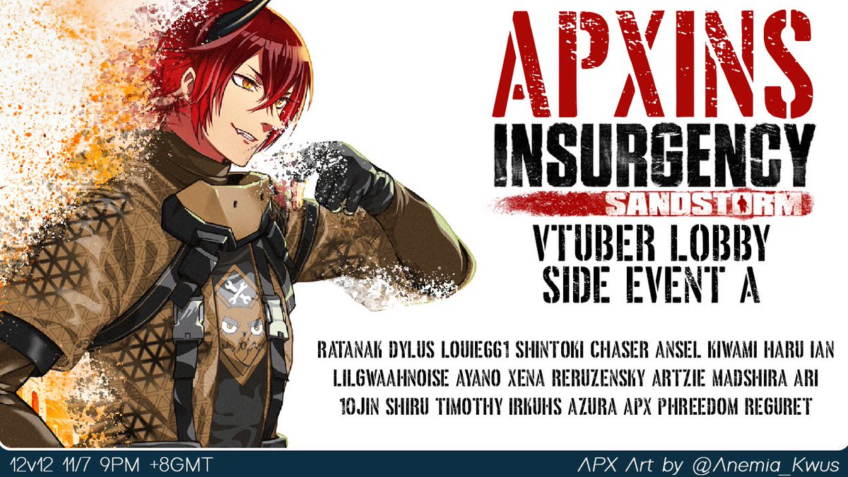 ApexDaemon's tweet photo. Happening on Thursday night is the first #APXINS Side Event A, a 12v12 Frontline match among VTubers. Get ready for the ultimate FPS experience!
11th July 2024, 9PM GMT+8 https://t.co/ehx5iHA9EN