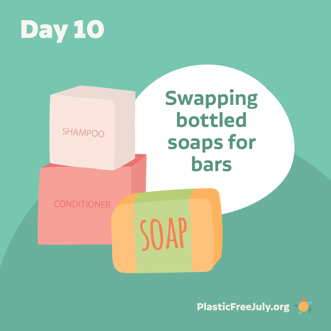 PlasticFreeJuly's tweet image. DAY 10 - Swapping out liquid soap in plastic bottles for bar soap is a popular solution for reducing plastic waste in the bathroom and come in a variety of blends suitable for body washing, face washing, shampoo, conditioner, and shaving! 💚 #PlasticFreeJuly #ChooseToRefuse #PFJ