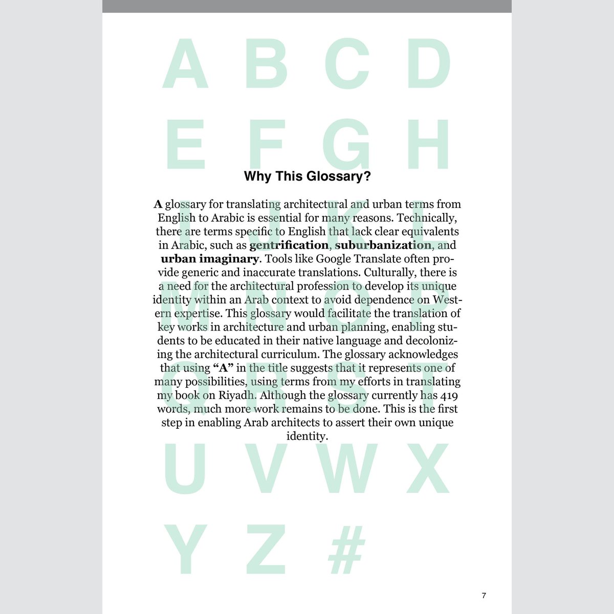 وأخيراً تم الانتهاء من قائمة المصطلحات المعمارية والحضرية لاستخدامها في الترجمة من الإنجليزية إلى العربية. إنها أحدي الاحتمالات من بين العديد من الاحتمالات الأخرى، تم استخدام ٤١٩ مصطلحًا. أدوات مثل خدمة الترجمة من Google محدودة ولا تترجم بدقة مصطلحات مثل "Gentrification" أو … 1/