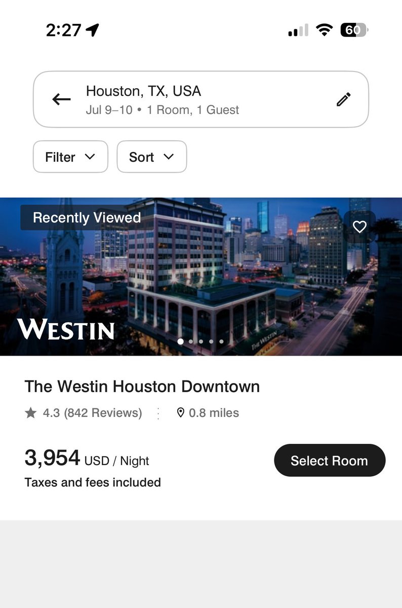 BillyFr13090678's tweet photo. Would this be considered price gouging?  ⁦@MarriottBonvoy⁩ #hurricaneberyl https://t.co/ADZ2NjpgXK