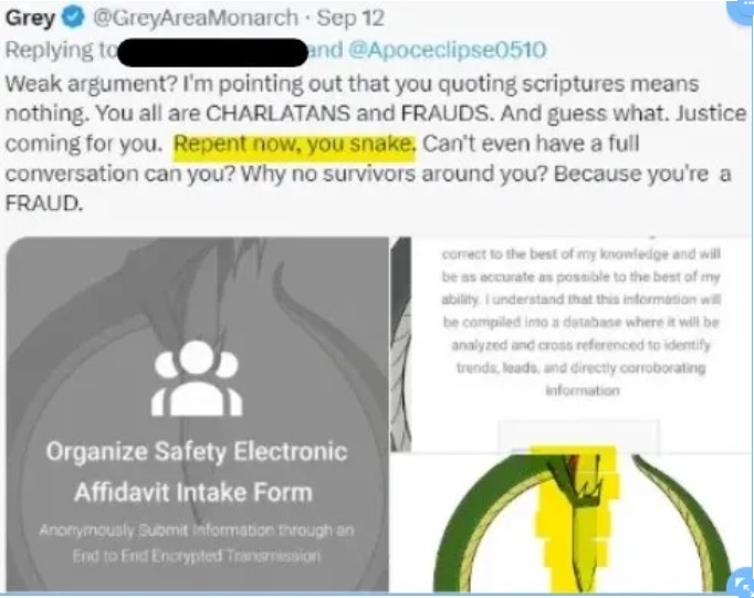 foxblog3's tweet photo. @AntjeVrouw Losing his chill? - Death threats sent by Grey operative sent to a woman? Has he explained this? Grey Area Monarch Apoceclipse 2 - Sock Puppet Attack https://t.co/W1jCPm927N #Grey #GreyAreaMonarch #GreyAreaOperator #satanic #sockpuppet #violentthreat #deaththreat https://t.co/I9IITOwi8o