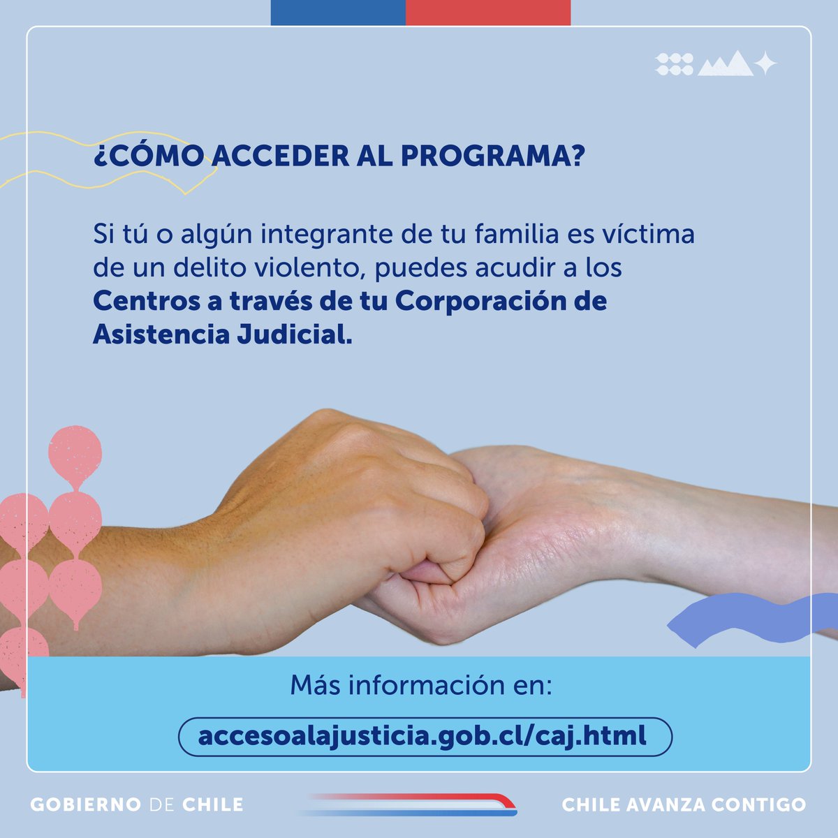 ¡Todas las personas tienen derecho a atención integral como víctimas de delitos violentos!

Si tú o algún integrante de tu familia es víctima de un delito violento, acude a tu Corporación de Asistencia Judicial.

#AccesoALaJusticia