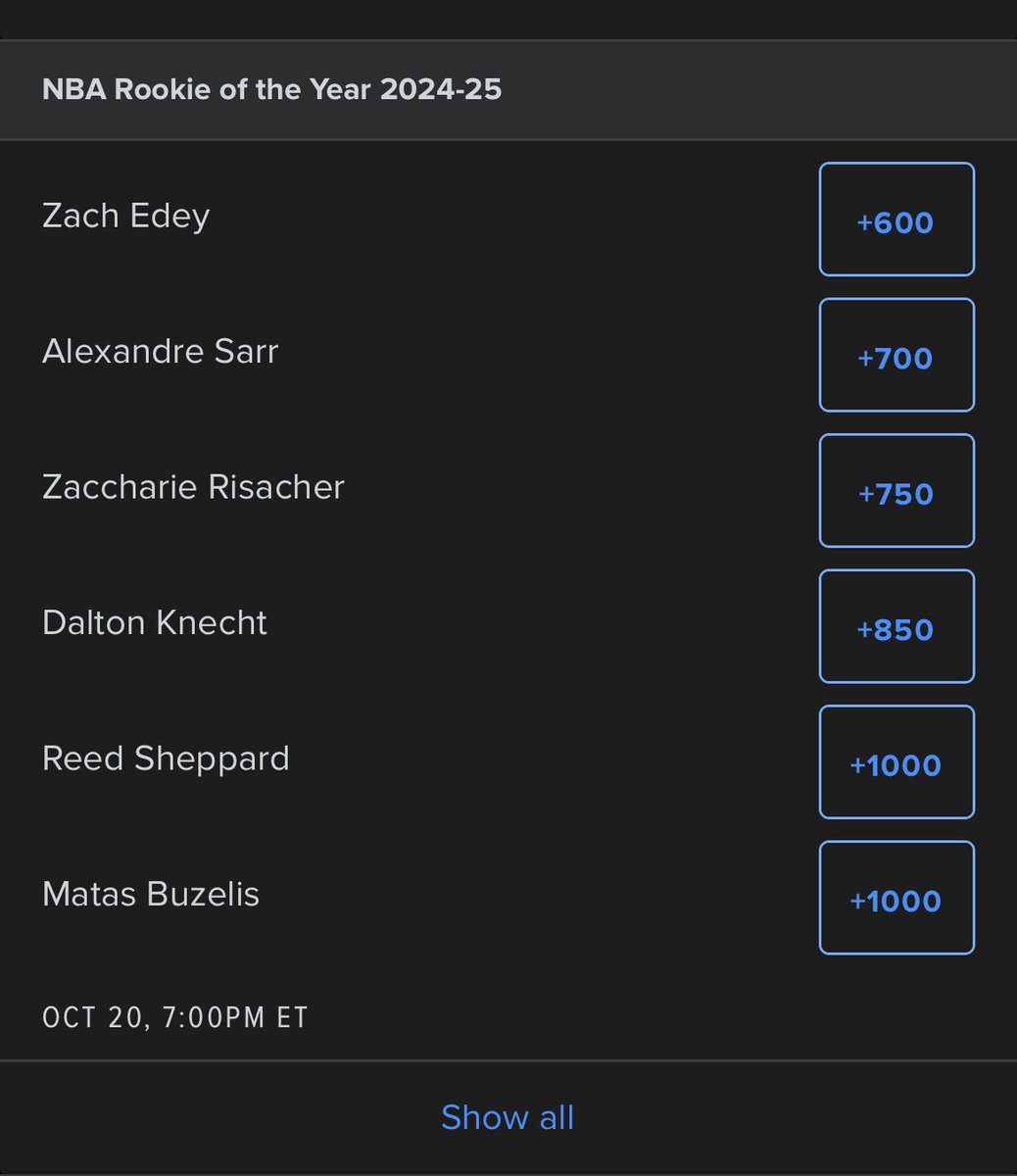 ThunderVan's tweet photo. Interesting: Zach Edey is the ROTY betting favorite according to FanDuel https://t.co/RxdkR5GXpX
