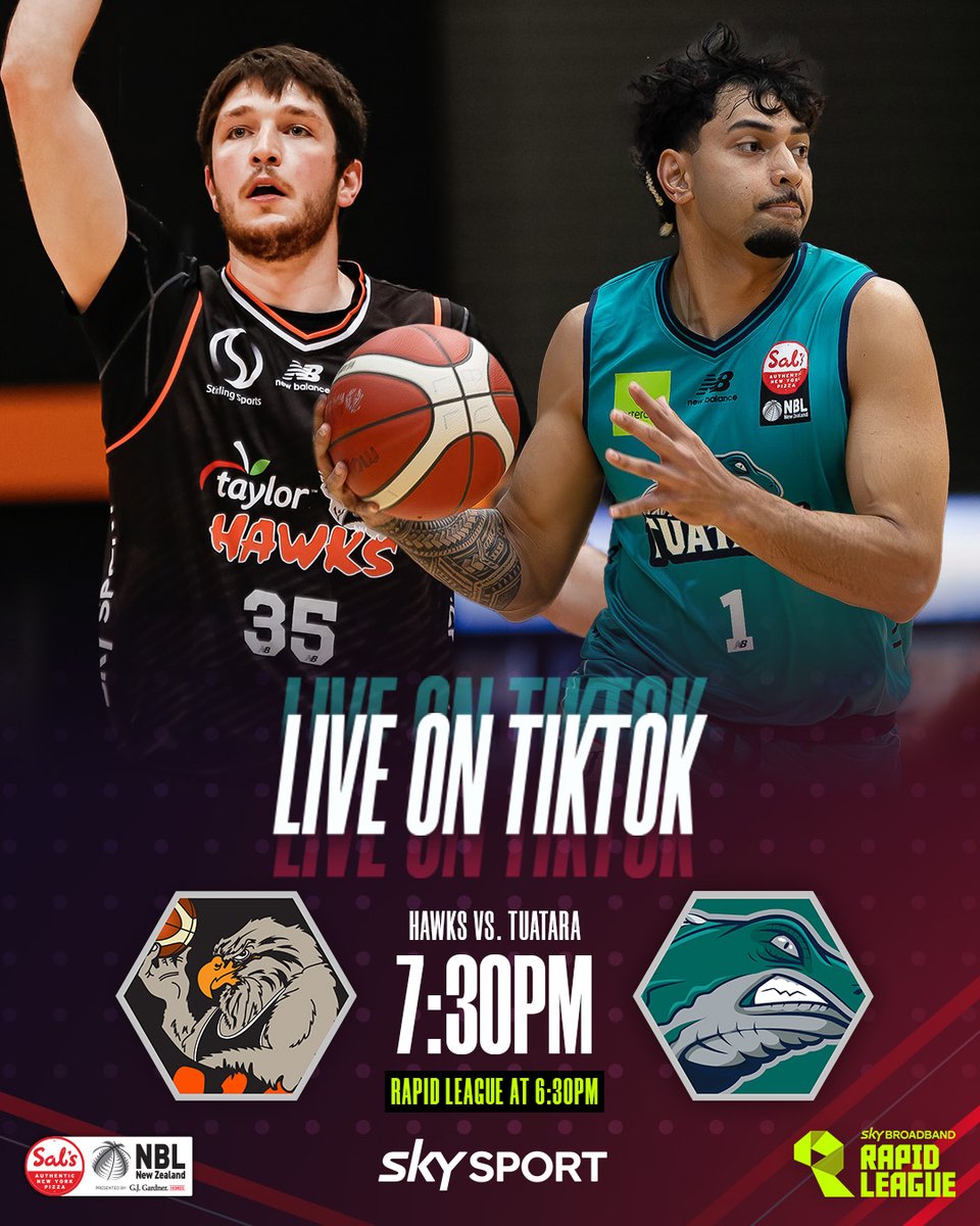 TIKTOK TIME 📲🚨

The Hawks play host at the nest for the final time this season, with the Tuatara coming to town looking for some momentum heading into Final 6 🦅🦎

➡️Rapid League at 6:30pm on Sky Sport 2
➡️NBL at 7:30pm on TikTok LIVE &amp; Sky Sport 2

Join the discussion and