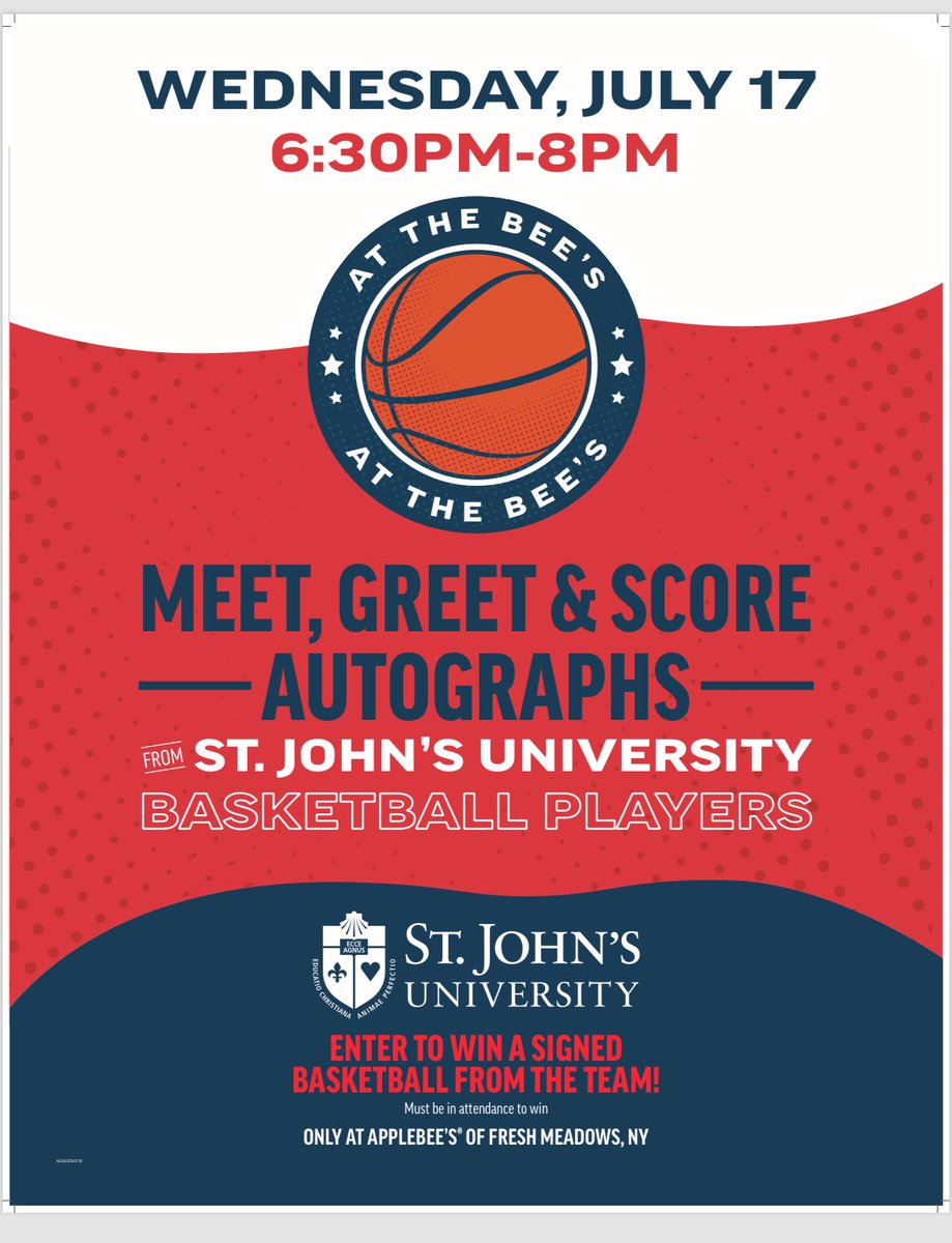 ￼
🚨 Attention all #sjubb fans and supporters. Please come out and get a chance to hang with us next week, July 17th at the Fresh Meadows @applebees

Get a chance to get some pics and autographs 

See you all there‼️