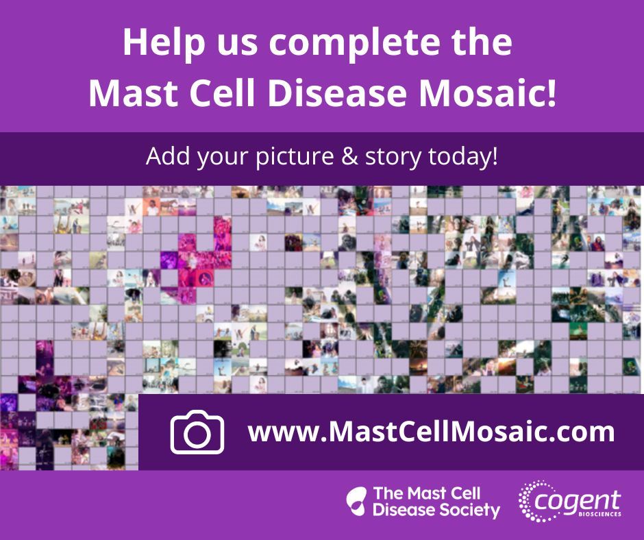 MCDiseasesUnite's tweet photo. Join the Mast Cell Mosaic! In partnership with Cogent Biosciences, we're creating a global mosaic from images shared by those impacted by Mast Cell Diseases. Upload your photo & story: https://t.co/RPZEZtrF6V. Cogent donates for each image! Mosaic reveal at #MastCellCon in Indy! https://t.co/7PNOAC96ha