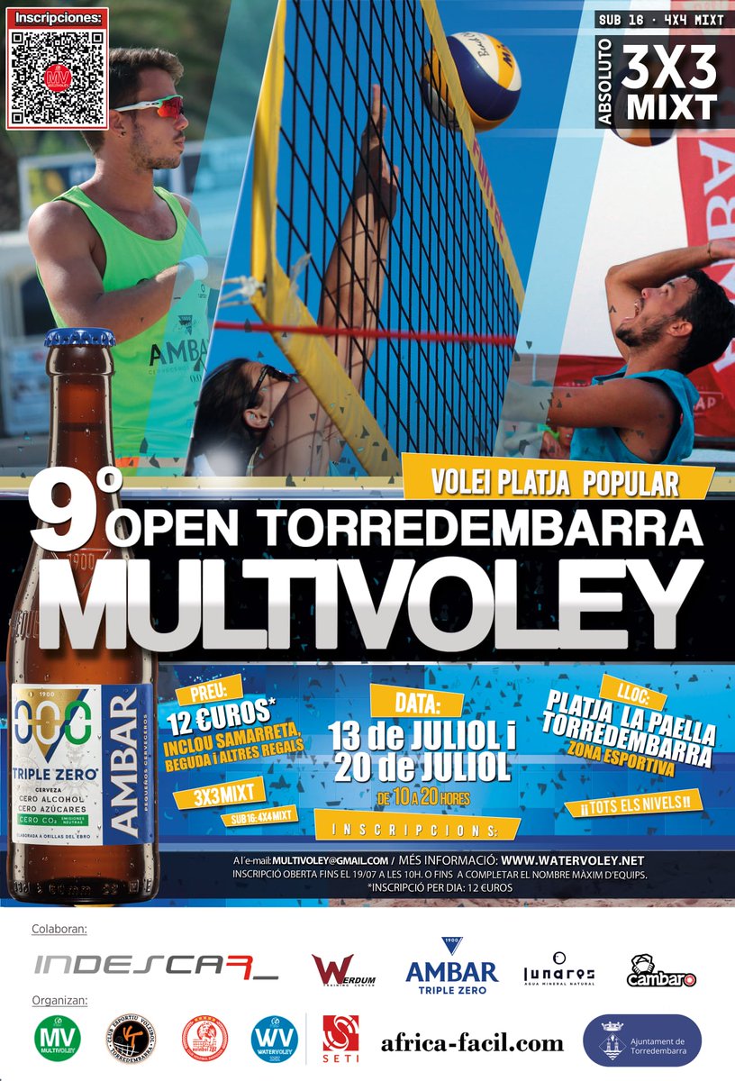 Vuelve el Open <a href="/MultiVoley/">MultiVoley</a> a la Playa de la Paella en Torredembarra 

No te pierdas el IX Open <a href="/MultiVoley/">MultiVoley</a> y participa en alguna de las dos pruebas.

¡Inscripciones abiertas!