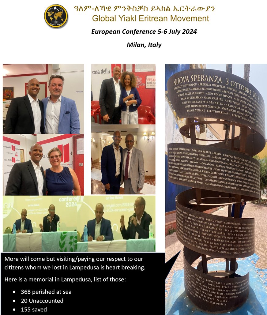 TsehayeAwet's tweet photo. Engaging, listening, taking advices and suggestions from our people made our Italy conference a success.

Visiting Lampedusa and paying our respect was a good reminder why we all are in the struggle against the dictatorship in our country, Eritrea. https://t.co/2aejECRhnI