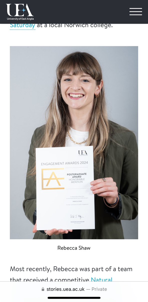 beeshaw_'s tweet photo. I feel very humbled to have been awarded an honourable mention for my outreach work at the UEA Engagement Awards this year! 🫶🏻

I feel extremely lucky to get to work in such engaging and welcoming sci comm spaces at  @uniofeastanglia @EarlhamInst @ARIES_DTP https://t.co/ppFe3ulJKg
