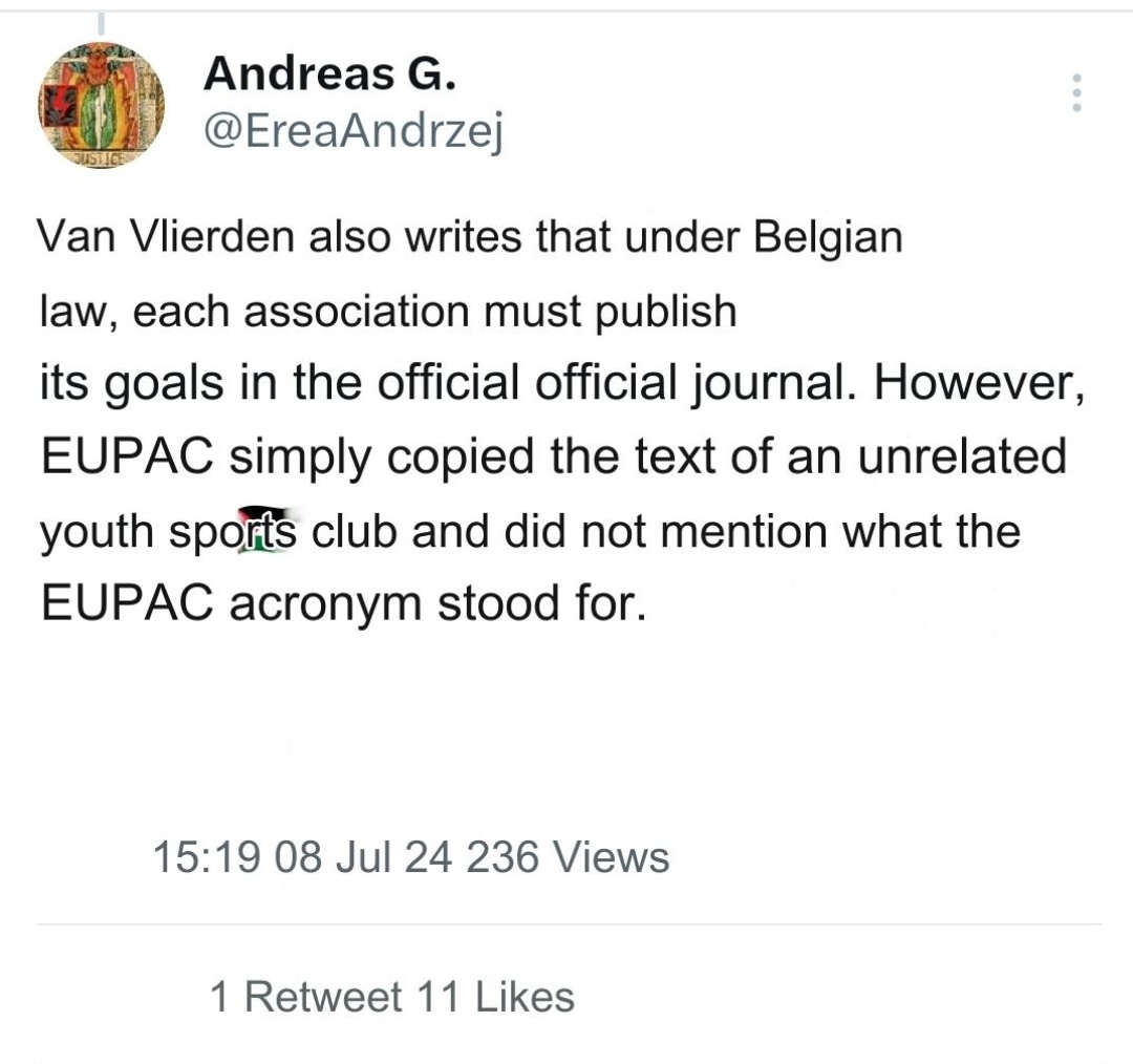 Fana43124688's tweet photo. #EUPAC was required by Belgian law to publish its goals in the official official gazette, instead they copied the text of an unrelated youth sports club.
#Palestine #Belgium
5/7 https://t.co/lnAqv4zPsv