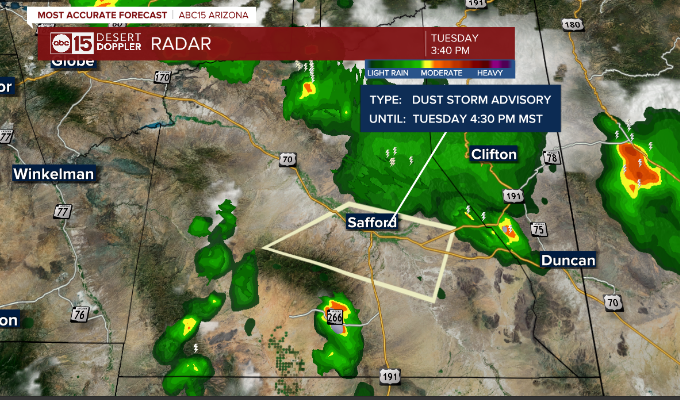 Heads up Safford - a thunderstorm is heading your way kicking up a wall of dust.