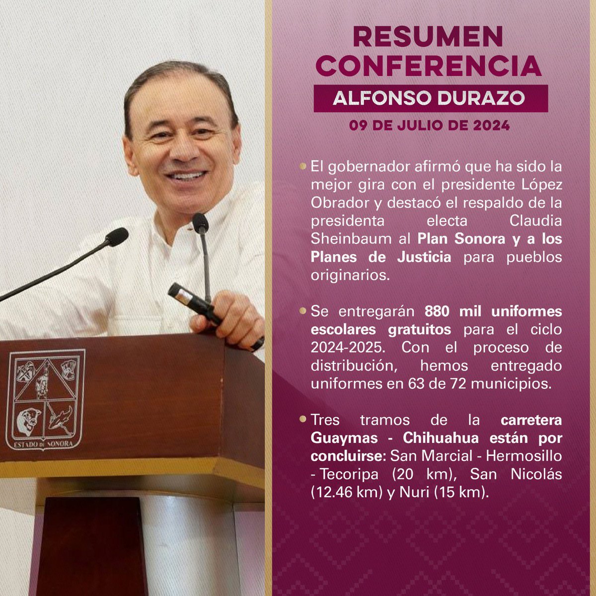 Les comparto el resumen de nuestra conferencia semanal para que conozcan las acciones que estamos impulsando para generar más y mejores oportunidades en Sonora.