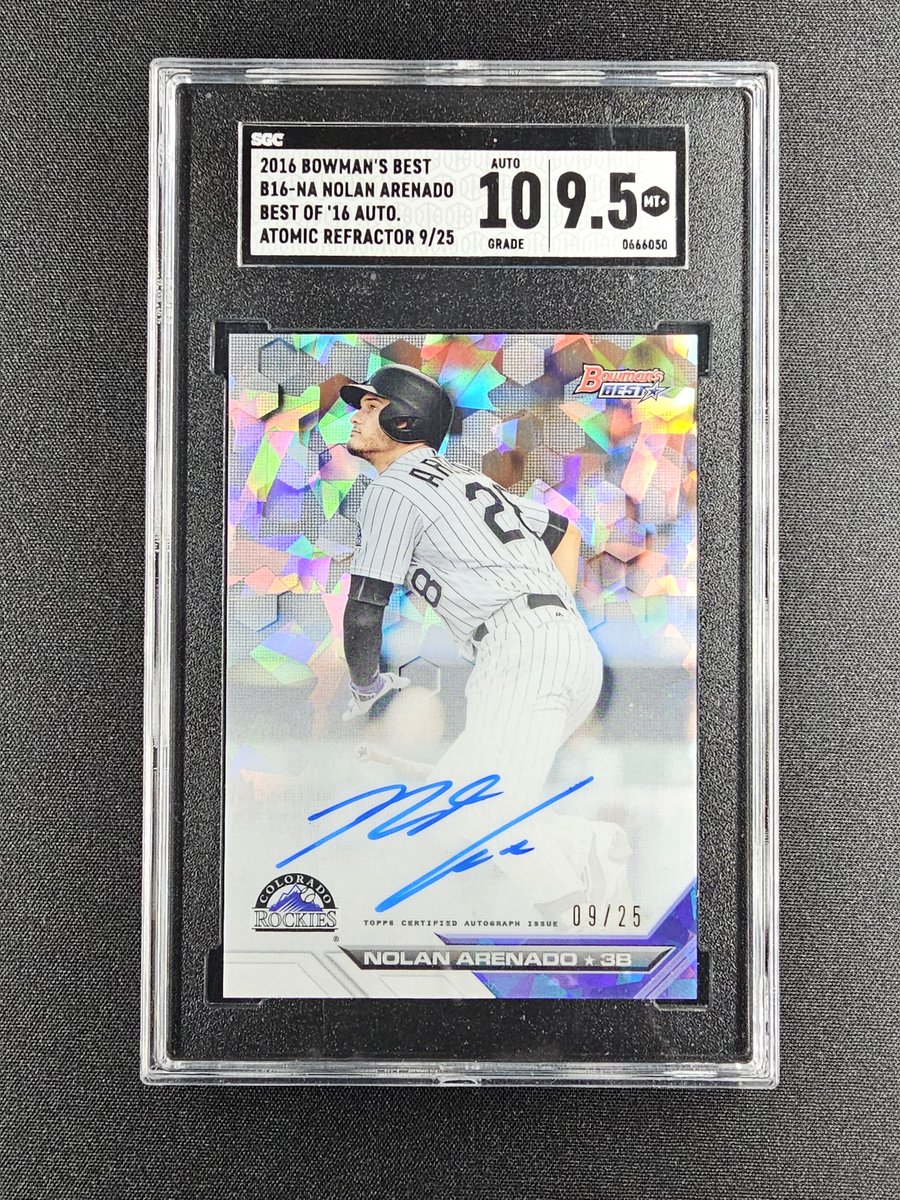 🚨🚨GIVEAWAY🚨🚨

Support has been unreal on here lately. Small token of my appreciation 

Like &amp; RT to enter! 

Winner picked Sunday 7/14!

Nolan Arenado 2016 Bowman's Best Atomic Refractor Auto /25 SGC 9.5/10

Thanks everyone!
