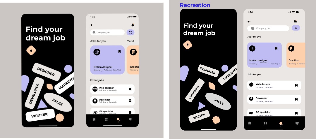 Adeola_Aruleba's tweet photo. 70Rad day 9/70 design challenge
Had fun recreating the job search app originally designed by @EmoteAgency on dribble
#Designchallenge #Jobsearchapp #Designreplicatio #uiux #ProductDesign https://t.co/5Rj2uaBaDS