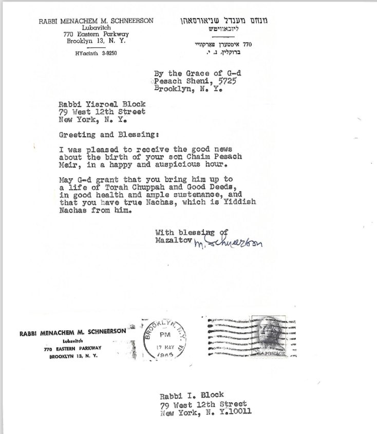 herblock's tweet image. To remember the Lubavitcher Rebbe on his 30th yahrzeit today (3 Tammuz) I share some photos from 35 years ago of a few of the times I was privileged to meet Rabbi Menachem Mendel Schneerson OBM. I still have the dollar in my wallet! Plus a letter the Rebbe sent when I was born!