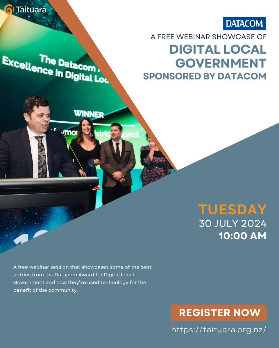 Join the free webinar showcase of Digital Local Government, sponsored by Datacom.  tinyurl.com/f3jnxwdb