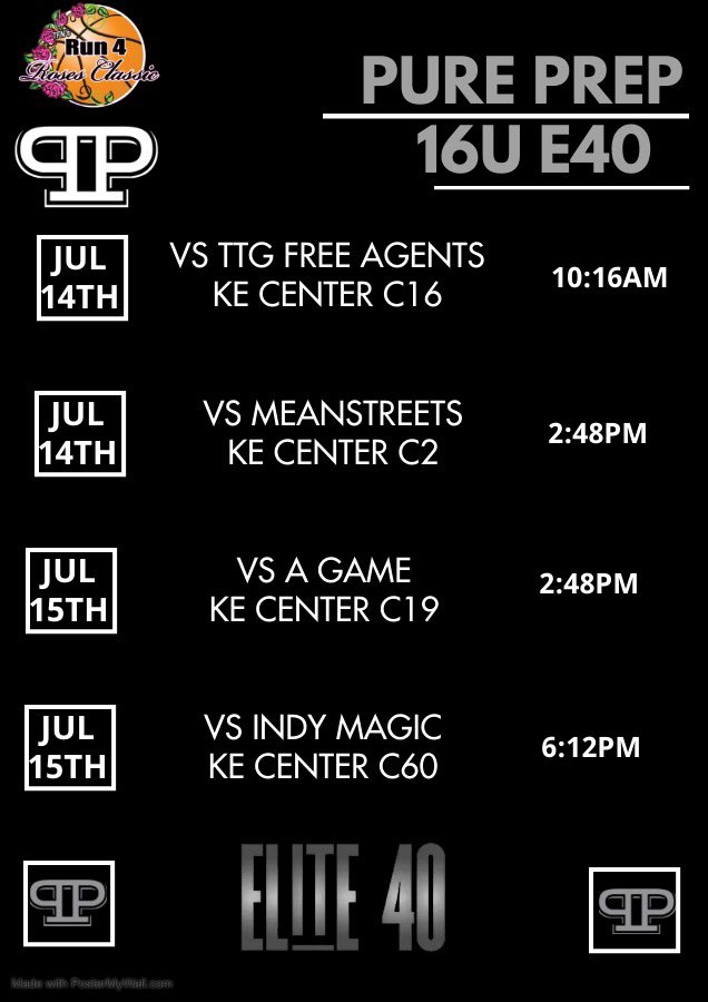 Here’s my schedule for Run 4 Rose’s Tournament! <a href="/LadyPurePrep/">Pure Prep GBB</a>