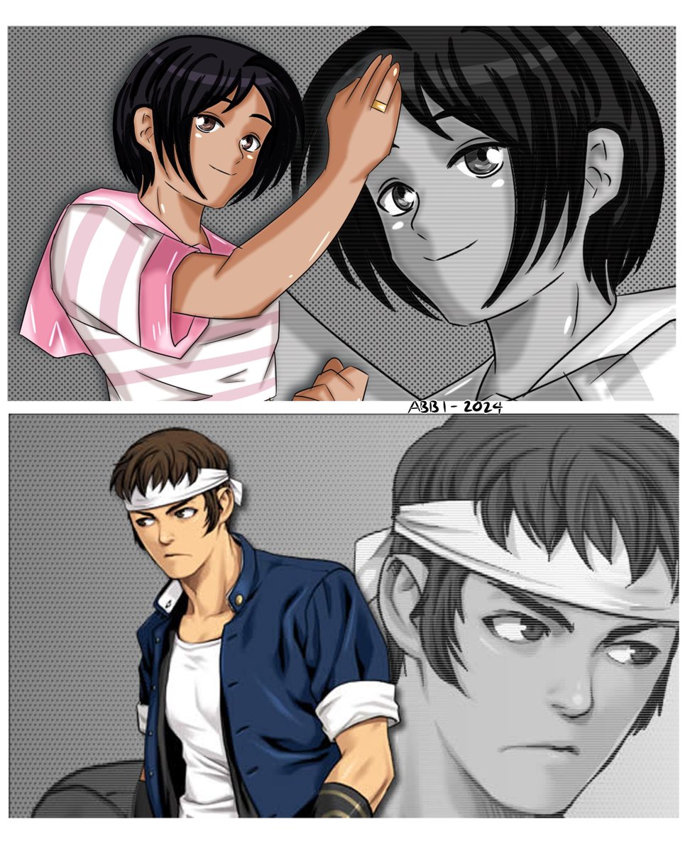 OyabunArt's tweet photo. KOF: NEOWAVE Style!! 
Studying this art a little, I realized that it is easier to imitate than I thought, at least in girls!🥰🩷🩵

#kof #kofneowave #abbiverino #kofoc #shingoyabuki #yumeship https://t.co/jfqBmUEulf