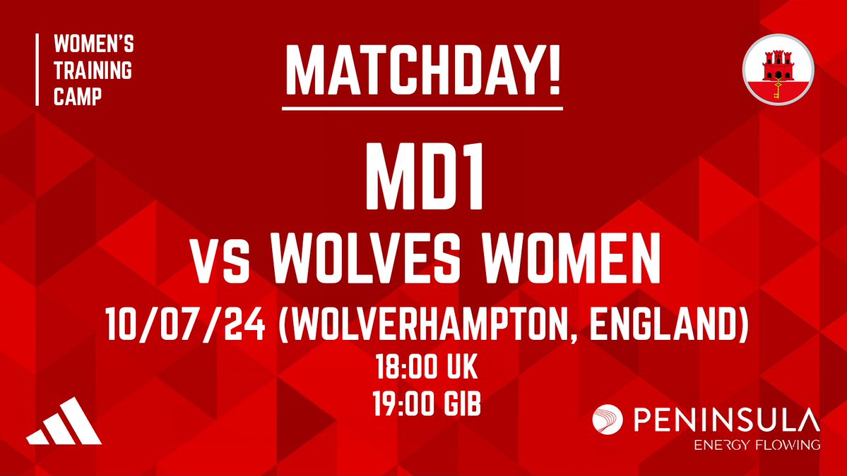 Its Matchday 1️⃣ for your 🇬🇮 WNT in their Summer Training Camp, with an opening match against <a href="/Wolveswomen/">Wolves Women FC</a> on the agenda

📍 - Wolverhampton, England
⏰ - 18:00 (🇬🇧) | 19:00 (🇬🇮)

#GFA | #GibraltarFA | #WNT