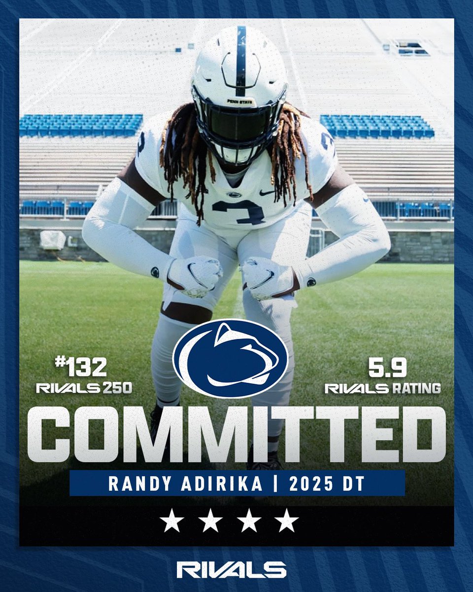 Penn State Nittany Lions | Happy Valley Insider (@pennstaterivals) on Twitter photo 🦁#WeAre…Better!!🦁
No. 132 overall recruit / Miami Central DT Randy Adirika (<a href="/RandyAdirika/">Randy Adirika</a>) commits to #PennState Football‼️
👉 tinyurl.com/bdeum588 🦁#WeAre…Better!!🦁
No. 132 overall recruit / Miami Central DT Randy Adirika (<a href="/RandyAdirika/">Randy Adirika</a>) commits to #PennState Football‼️
👉 tinyurl.com/bdeum588