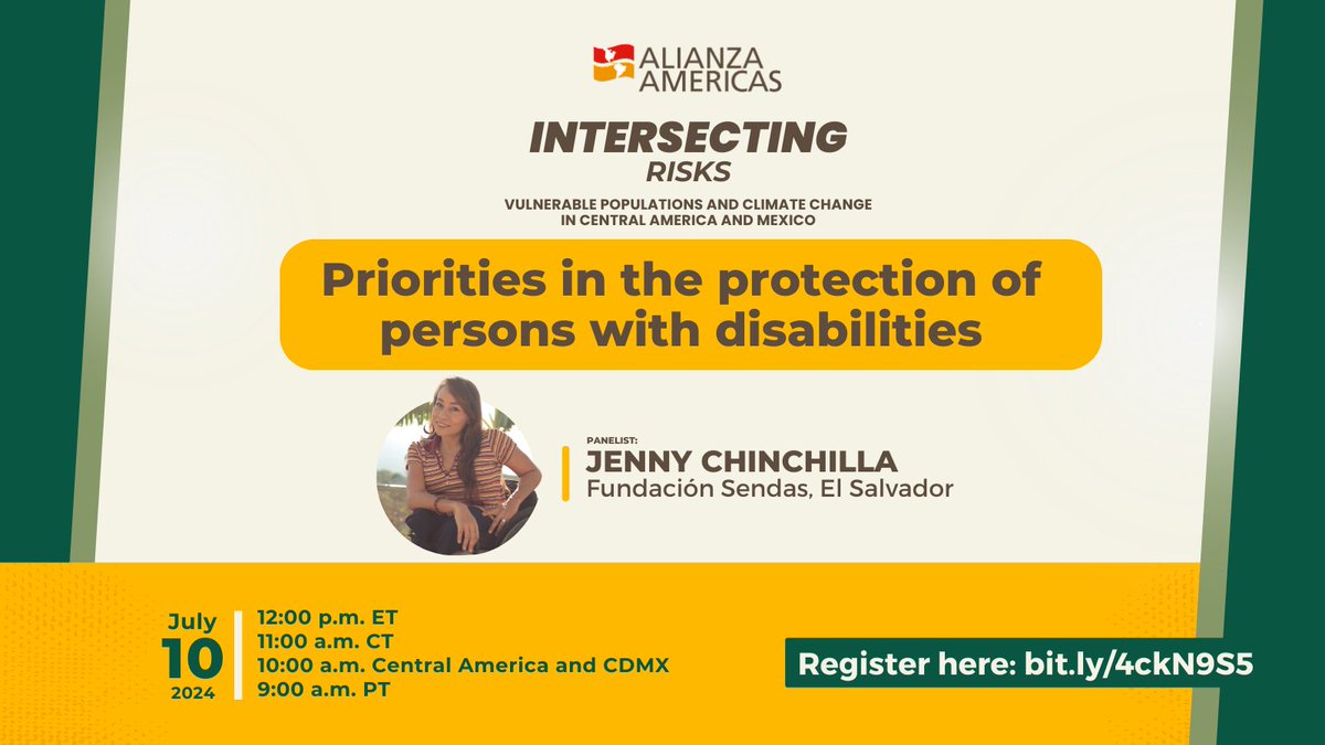 The climate crisis disproportionately affects people with disabilities. Our panelist <a href="/JChinchillaES/">Jenny Chinchilla</a> from <a href="/fundasendas/">Fundación Sendas 🇸🇻</a> will discuss the challenges faced by this population during responses to climate-related disasters, including the lack of resources and care in shelters, as well