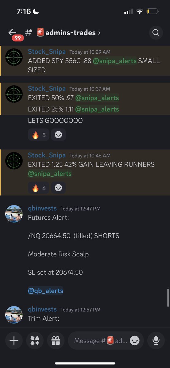 MMG is 7/7 on Options &amp; Futures Alerts

So Far this Week…

Futures from myself, options from <a href="/stocksnipa/">Stock Snipa</a> 

Discord is 100% FREE✅

Join up if your not in already

discord.gg/dfRjQ45u