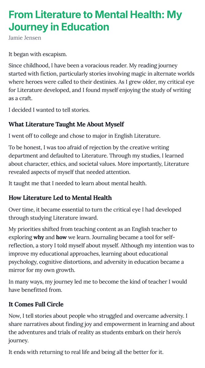scribenthrive's tweet photo. From Literature to Mental Health: My Journey in Education https://t.co/4Gto4vbrLV