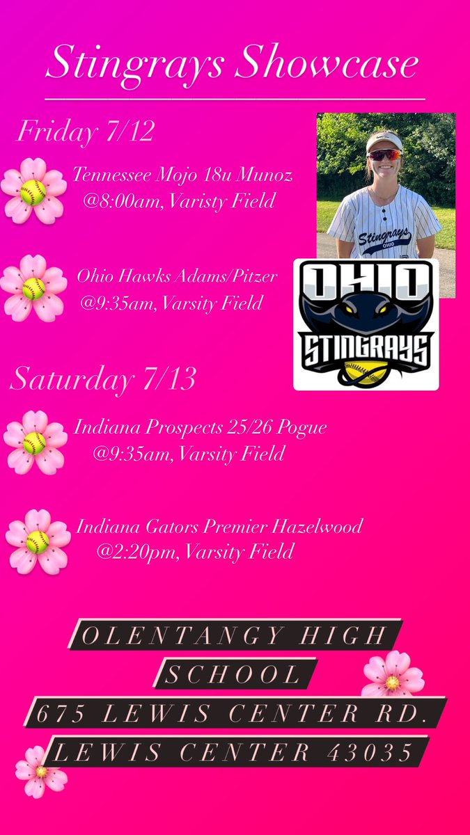 Schedule for this weekend!!!🩷🥎
<a href="/Ash_Goodwin24/">APG</a> <a href="/CoachDWittSB/">Dan Davis</a> 
<a href="/Stingrays06/">Ohio Stingrays 06 Streets</a>
