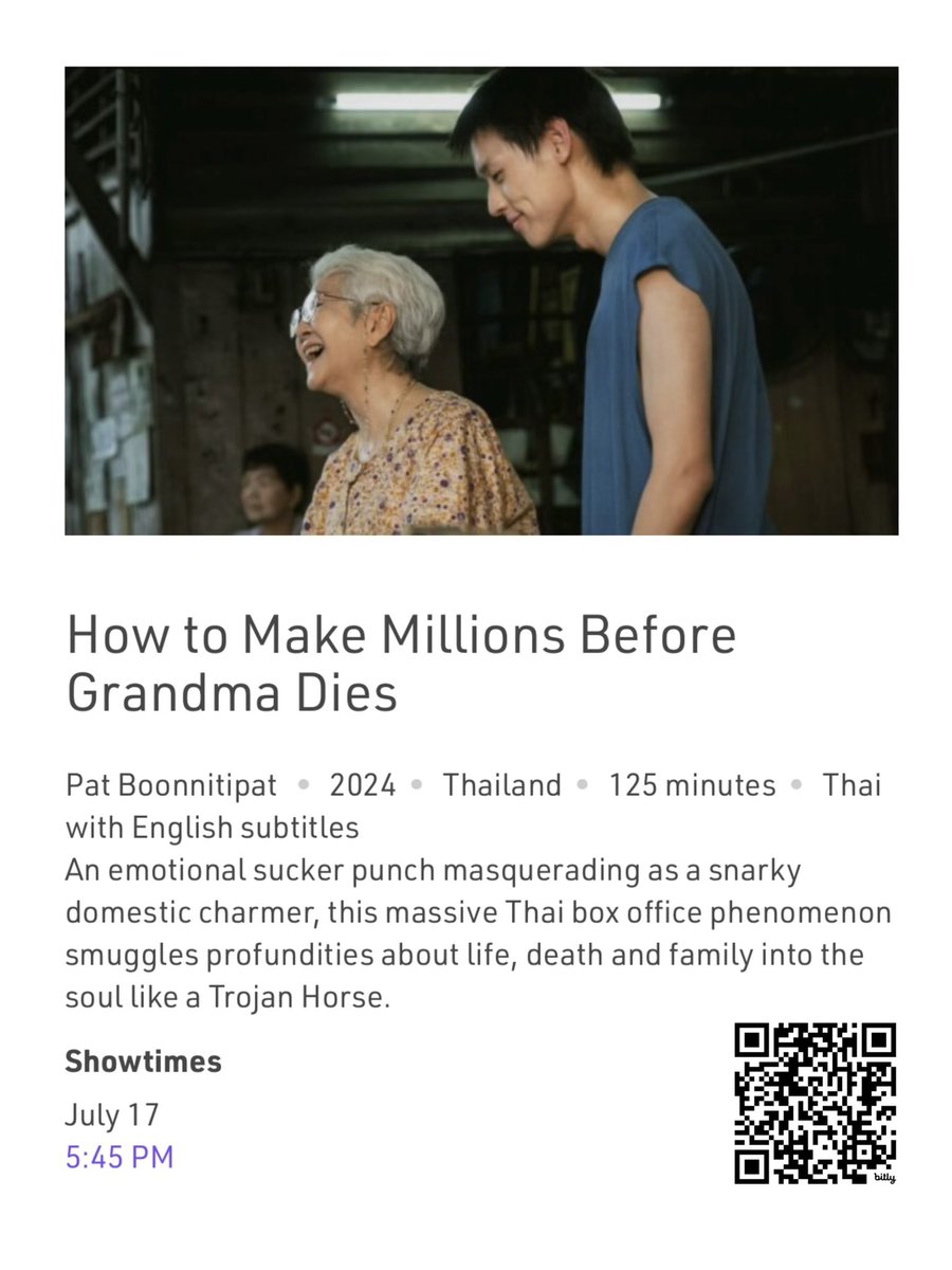 NYAFF's tweet photo. You asked. We delivered. HOW TO MAKE MILLIONS BEFORE GRANDMA DIES, another round! July 17, 5:45 PM at @filmlinc. 

🎟️ For tickets, scan the QR code or visit: https://t.co/em77rcwlH9

…And put your hand up if you’re one of the lucky few getting tickets to BOTH screenings. 🙋 https://t.co/NsxXkd4lti