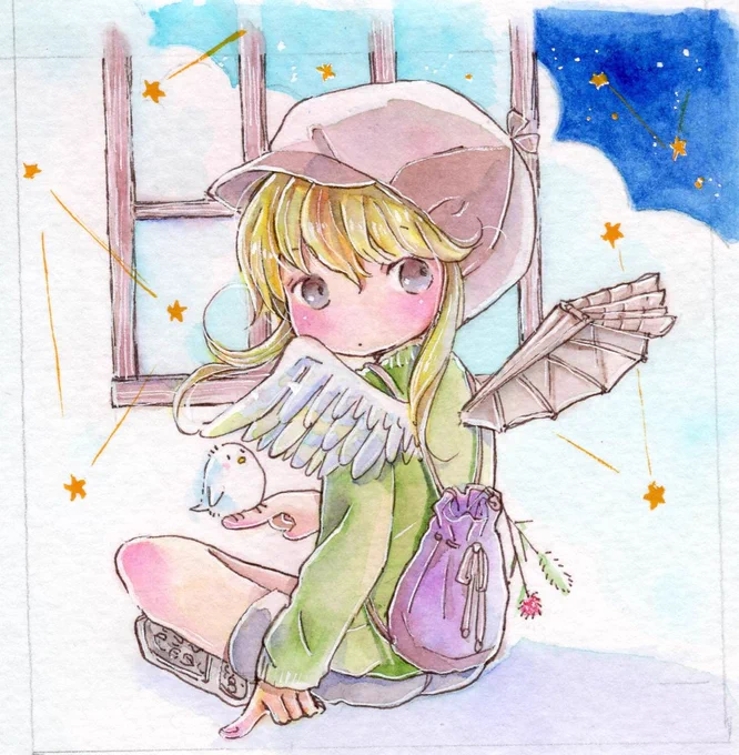 おはようございます昨日は涼しく作業できました。今日もそうだといいんですが「ねえねえ、そろそろ旅にでる時間だよ?この羽根で飛べるか心配だって?大丈夫、ぼくがついてるから!」 