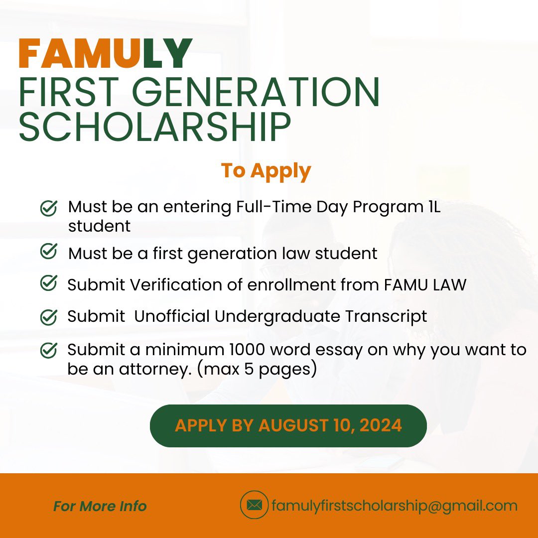 OtheEsquire's tweet photo. Our scholarship application is live!

If you know anyone attending FAMU Law this fall, tell them to apply!

https://t.co/ULWMyVG5ZD https://t.co/P2iJwycxVY