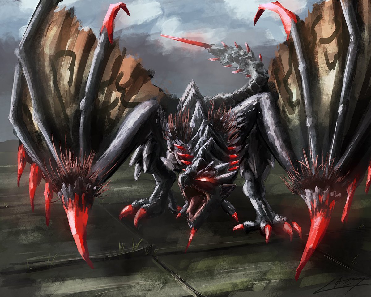 lazycrus_'s tweet image. Unknown black flying wyvern from #MonsterHunter frontier.