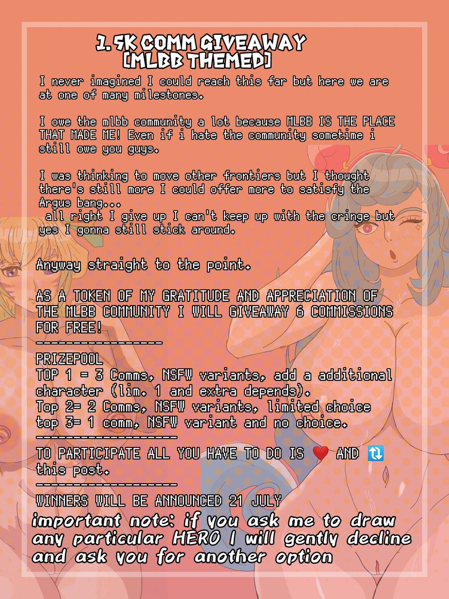 TaBo_Arts's tweet photo. 1.5K MLBB ART GIVEAWAY 

All you have to do is just ❤️ and 🔄 this post to participate.

Good luck TO EVERYONE !!!!!! https://t.co/Zik45pvelV