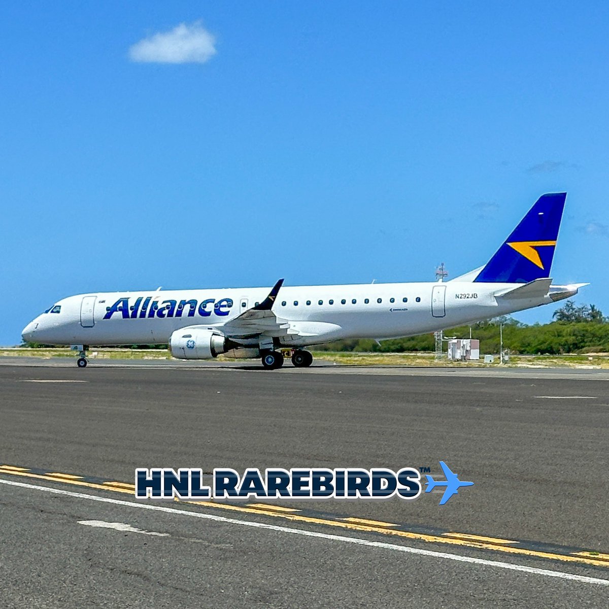 HNLRareBirds's tweet photo. •
N292JB 🇺🇸
 tbr VH-A2T 🇦🇺
Alliance Airlines (QQ/UTY)
Embraer ERJ-190AR
SXI2446 [SDM-HNL]
Taxiway C and Hardstand 188B

Delivery flight by Southern Cross International.
•
@allianceairlines @embraer @southerncrossinternational 
•
#hnlrarebirds #2024hnlrarebirds 
#n292jb #vha2t https://t.co/dEPxXgtq9s