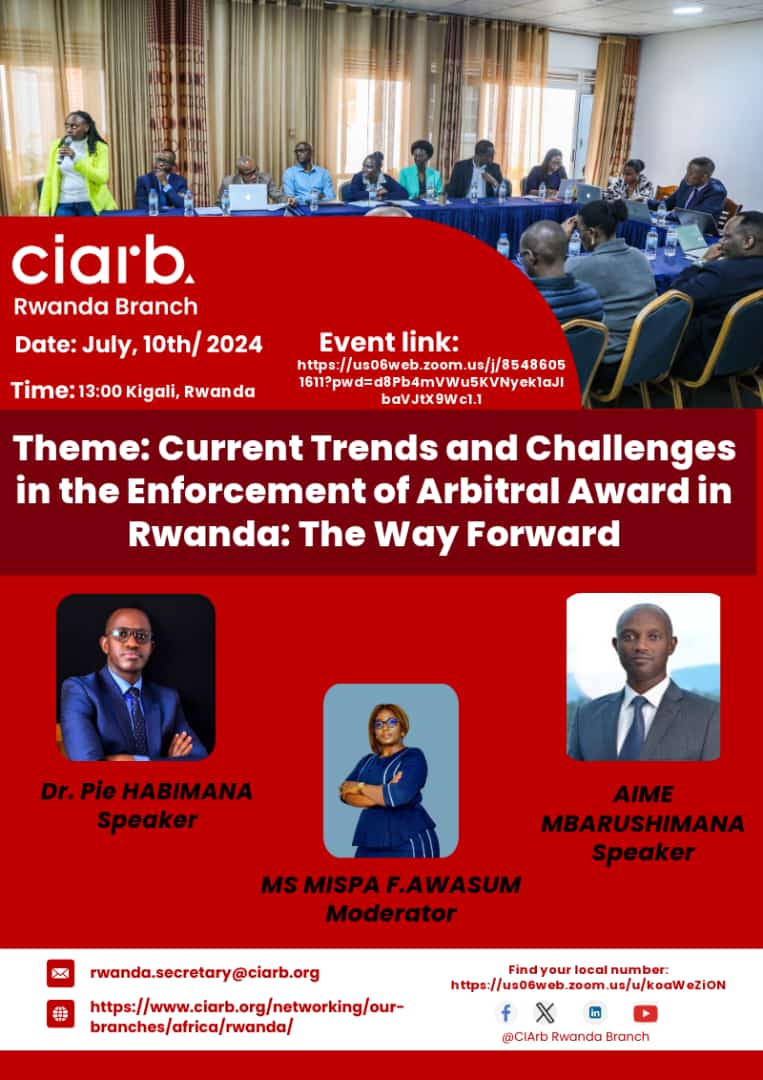 Do you know that Foreign Arbitral Awards still faces Enforcement Challenges in Rwanda?

Oooo you did not know!
Join us tomorrow, 10th July 2024, at 1:00 PM Kigali time.

Join Zoom Meeting
us06web.zoom.us/j/85486051611?…

Meeting ID: 854 8605 1611
Passcode: 304747