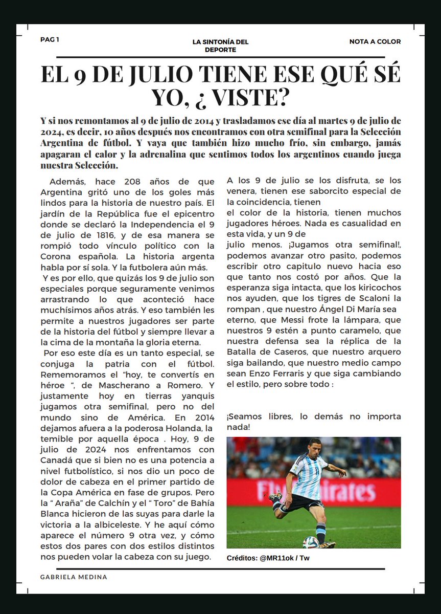 SintDeporte's tweet photo. El 9 de julio tiene ese qué sé yo, ¿viste?
Por @Gabymedina__
#9deJulio #Argentina #MaxiRodriguez https://t.co/Nj5StFc3Uc
