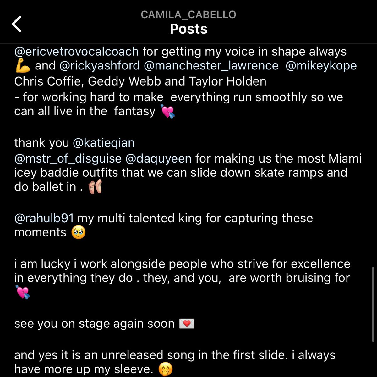 CCUpdater's tweet photo. 🚨| @Camila_Cabello continues to hint at a possible Deluxe Edition of her latest album ‘C,XOXO’. 

“and yes it is an unreleased song in the first slide. i always have more up my sleeve. 🤭” https://t.co/awlSjYPQhO