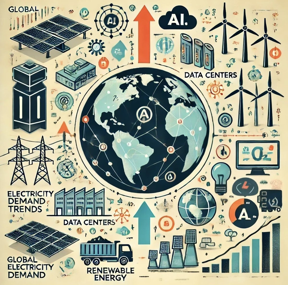 positive_policy's tweet photo. Global electricity demand grew by 2.2% in 2023, driven by robust growth in China, India, and Southeast Asia, but restrained by declines in advanced economies due to high inflation and reduced industrial output. 

Demand is expected to grow faster, averaging 3.4% annually through 2026, driven by economic recovery and increased electrification of residential, commercial and transport sectors.

Data centers, AI, and cryptocurrency sectors could double their electricity consumption by 2026, with data centers alone potentially reaching over 1,000 TWh. Emerging economies, especially China and India, are set to contribute significantly to global demand growth, with China adding about 1,400 TWh through 2026.

In contrast, electricity demand in Africa has stagnated, with per capita consumption lower than in India and Southeast Asia. The United States saw a 1.6% decline in demand in 2023 but is expected to recover modestly through 2026, led by the data center sector.

Renewables are poised to meet all global demand growth through 2026, with their share in electricity generation rising from 30% in 2023 to 37% in 2026. This shift, along with increased nuclear power, will reduce global reliance on fossil fuels and decrease CO2 emissions from electricity generation.
Source: IEA (International Energy Agency) #ElectricityDemand #GlobalEnergy #Renewables #ElectricityGrowth