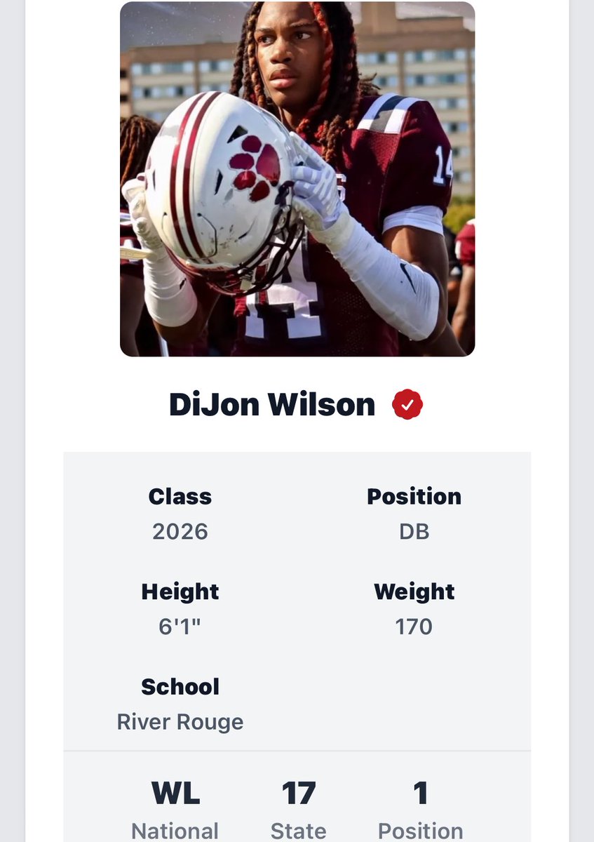DiJon Wilson (@dijonwilson2026) on Twitter photo Absolutely grateful to be ranked by <a href="/PrepRedzoneMI/">Prep Redzone Michigan</a> <a href="/PrepRedzone/">Prep Redzone 🏈</a> as the #1 DB in the State of MI class of 2026 and #17 overall 😎 the amount of work and preparation put in to get here haven’t went unnoticed and it doesn’t stop there. The Grind continues! <a href="/CoachPettway/">CoachPettway</a> <a href="/KingToney/">CoachLamarToney</a> Absolutely grateful to be ranked by <a href="/PrepRedzoneMI/">Prep Redzone Michigan</a> <a href="/PrepRedzone/">Prep Redzone 🏈</a> as the #1 DB in the State of MI class of 2026 and #17 overall 😎 the amount of work and preparation put in to get here haven’t went unnoticed and it doesn’t stop there. The Grind continues! <a href="/CoachPettway/">CoachPettway</a> <a href="/KingToney/">CoachLamarToney</a>