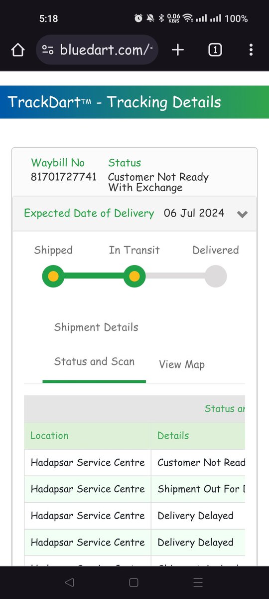 itsparvez's tweet photo. @BlueDart_ Why wrong status being updated when I didn't get any call?Parcel was supposed to be delivered latest by yesterday! It has arrived at Pune hub since 06/07/2024,even got a call on 6th,requested person to deliver by that day itself but the person didn't deliver it yet! https://t.co/FhtrRJEbQ7