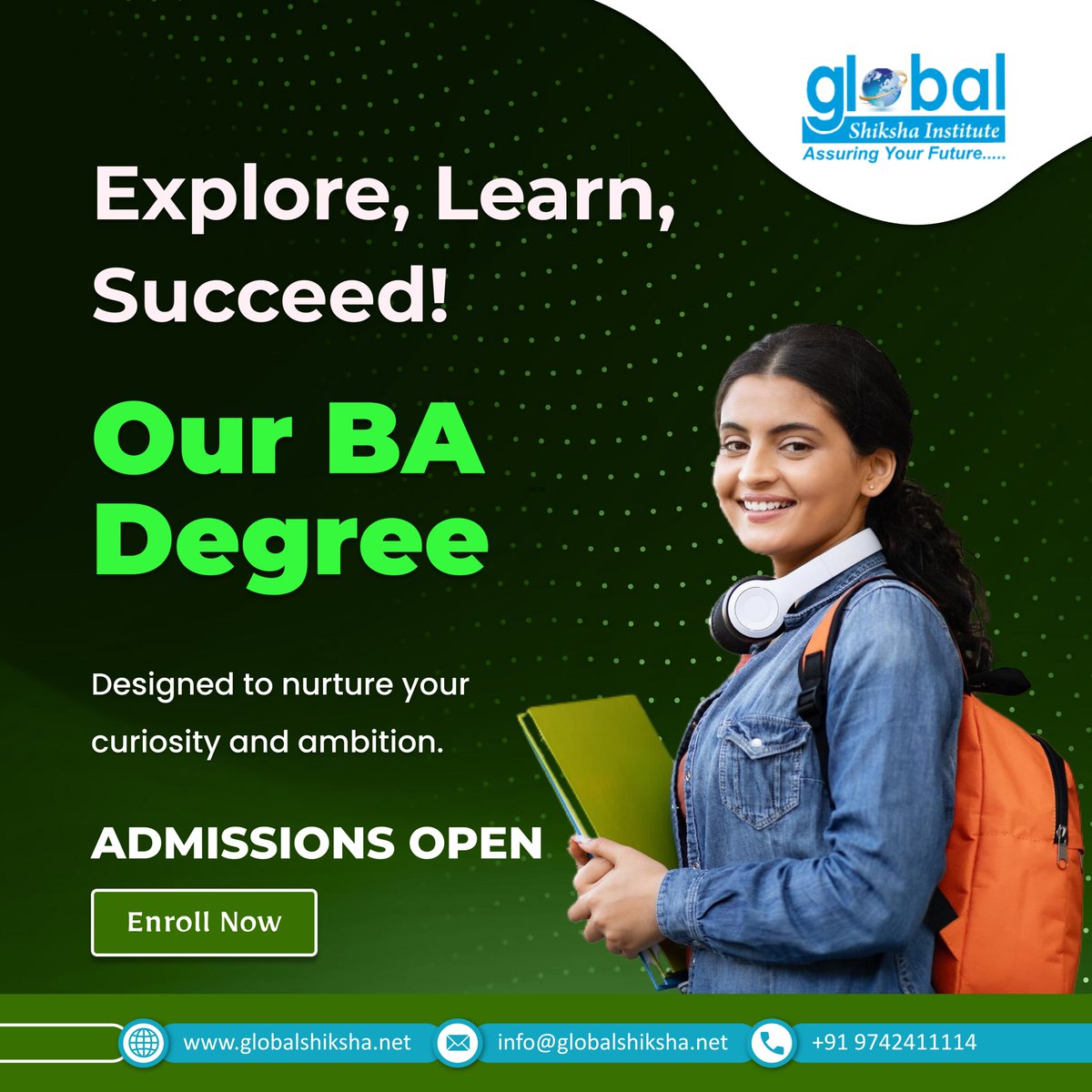 shiksha_global's tweet image. Our BA program is your gateway to a world of possibilities, nurturing curiosity and ambition every step of the way. 

🎓 Admissions Open
📚 Enroll Now!
For more info:
Visit- globalshiksha.net

#GlobalShiksha #GlobalShikshaInstitute #BAdegree