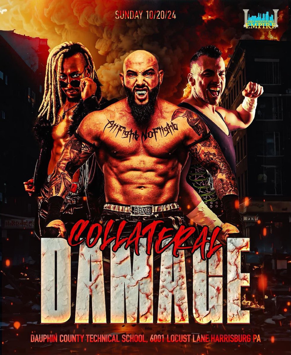 PWEmpireLLC's tweet photo. 🚨BREAKING NEWS🚨

PWE COLLATERAL DAMAGE - Sunday Oct 20

• Chris Slade RETURNS
• Sean Carr RETURNS
• “The Savage Gentleman” Victor Benjamin DEBUTS

Until then join us THIS SUNDAY 7/14 @ 3pm for ReLoaded in Harrisburg PA. Tickets at https://t.co/2E9fAzUuGY https://t.co/Nel3elOrMf