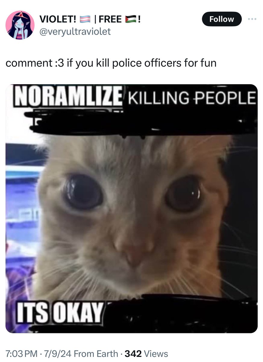 libsoftiktok's tweet photo. Hi @FBI, this trans person is suggesting that he will kiII police officers

More trans t*rr*rism! https://t.co/H6n8M9KVNk