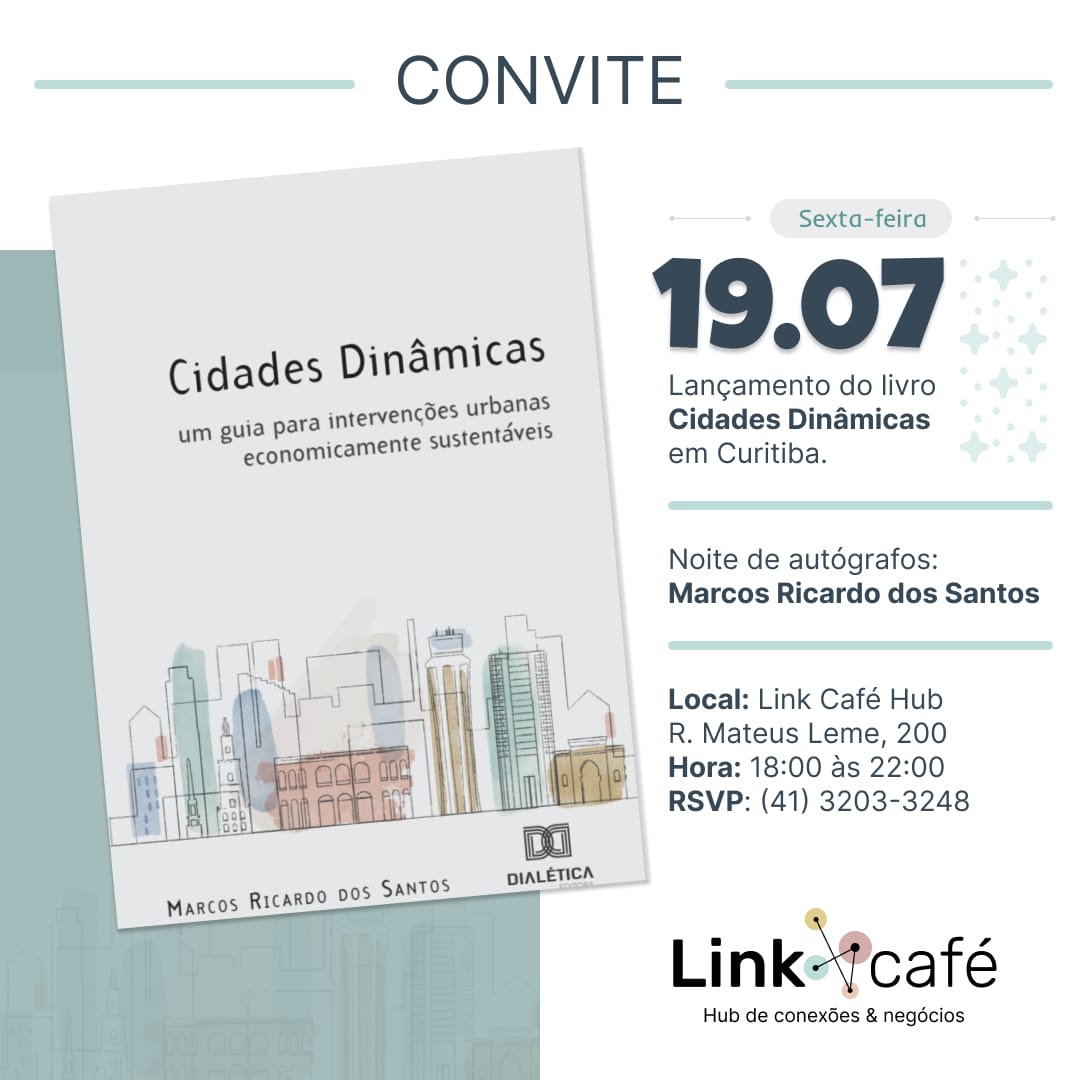 marcosric's tweet photo. Na sexta feira, dia 19/7, será o lançamento em Curitiba do meu livro Cidades Dinâmicas: um guia para intervenções urbanas economicamente sustentáveis. Será uma oportunidade para encontrar pessoas queridas e conversarmos sobre nossas cidades. Espero encontrar vocês por lá! https://t.co/WzkGbZhs5s
