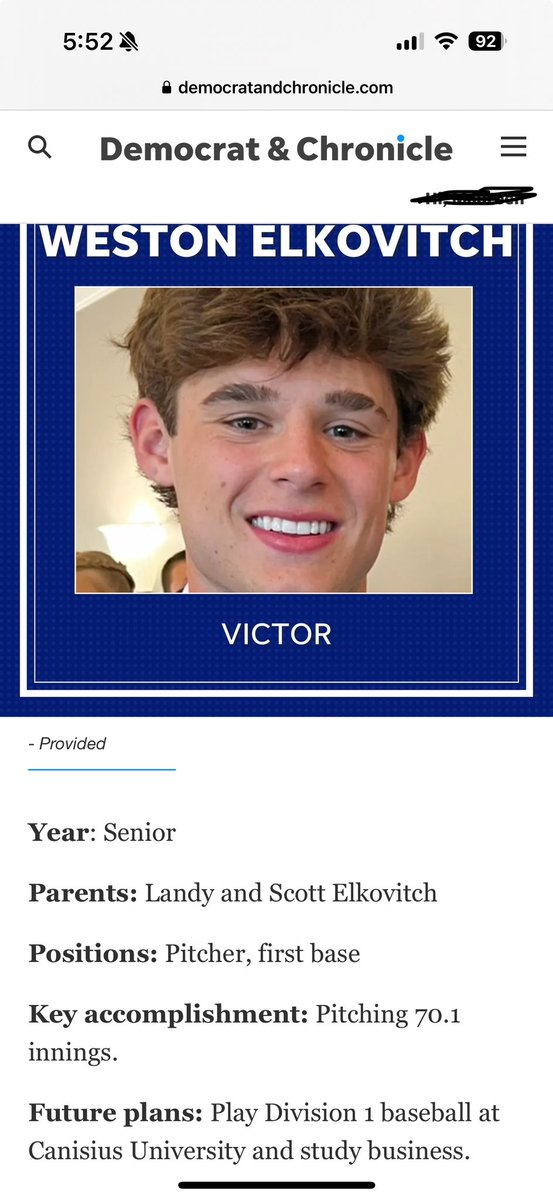 Victor Baseball (@vshsbaseball) on Twitter photo Congratulations to <a href="/ElkovitchWeston/">Weston Elkovitch</a> on being recognized and named to the All Greater Rochester Baseball Team! It’s a great accomplishment for a terrific player!! <a href="/DandC/">Democrat & Chronicle</a> <a href="/VictorBLDevils/">Victor Blue Devils Ψ╰(•̀ᴗ•́ )╯</a> <a href="/baseballsectv/">Section V Baseball</a> #VictorPride Congratulations to <a href="/ElkovitchWeston/">Weston Elkovitch</a> on being recognized and named to the All Greater Rochester Baseball Team! It’s a great accomplishment for a terrific player!! <a href="/DandC/">Democrat & Chronicle</a> <a href="/VictorBLDevils/">Victor Blue Devils Ψ╰(•̀ᴗ•́ )╯</a> <a href="/baseballsectv/">Section V Baseball</a> #VictorPride