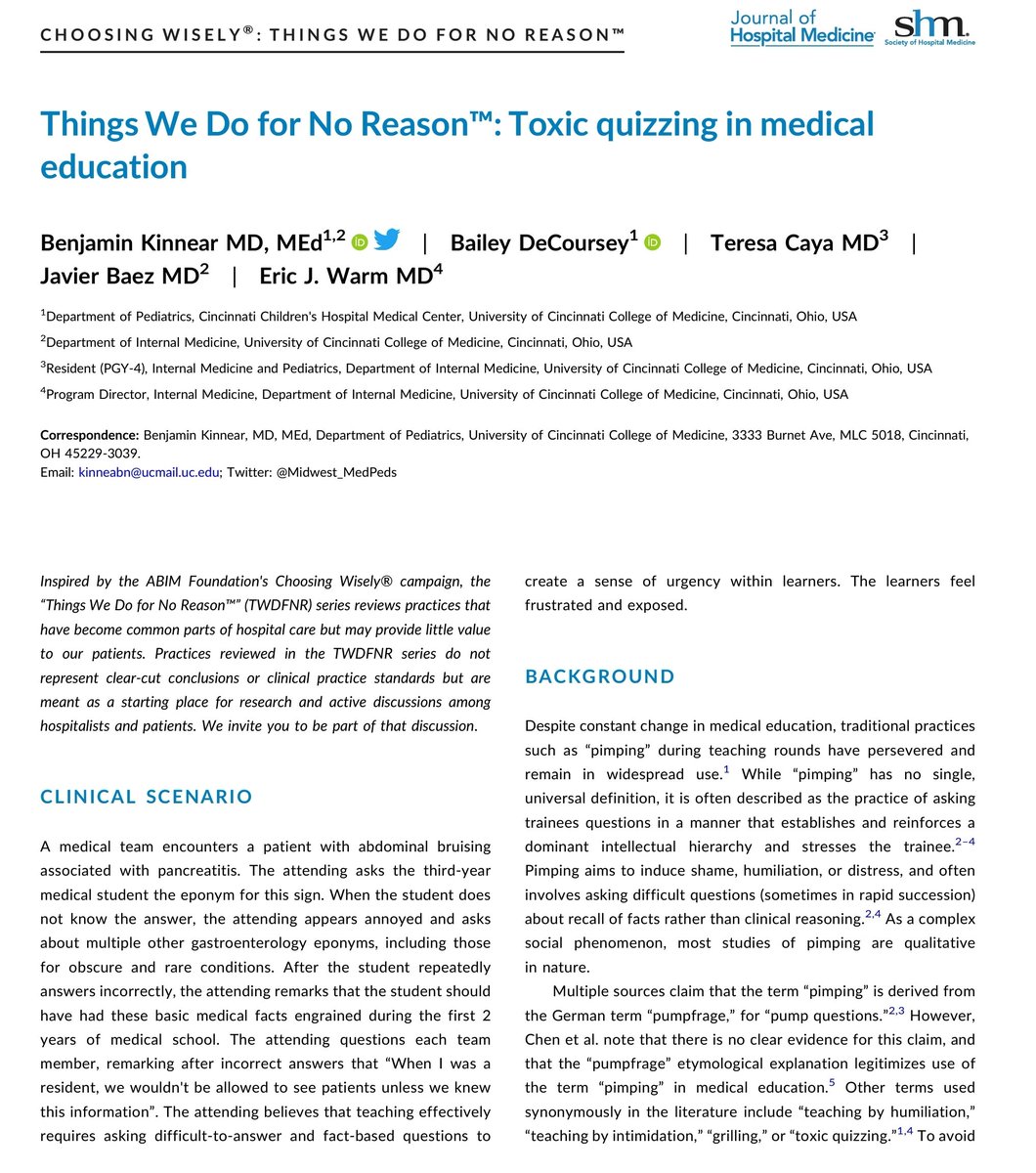🎈PIMPING during teaching rounds😆

From
Things We Do for No Reason  : Toxic quizzing in medical education …mpublications.onlinelibrary.wiley.com/doi/full/10.10…