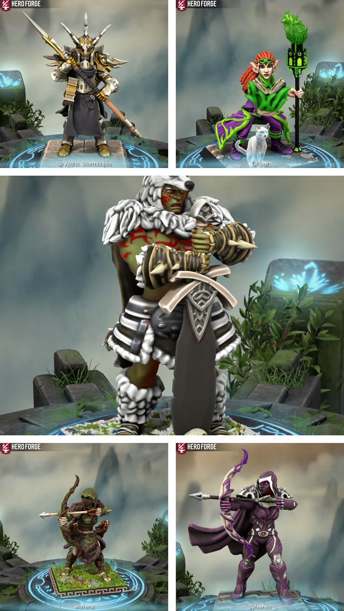 DarkCouncil66's tweet photo. For those who play/played D&D, here are my figures I've created using Heroforge
Upper left - My pole arm master Knight
Upper right - Gnome Necromancer
Middle - My Frostwolf Orc Barbarian
Bottom two - Both are my Ranger/Rogue Gloomstalker Assassin's
@GameEmpireSD #DnDAL https://t.co/eJC9oyyOV8