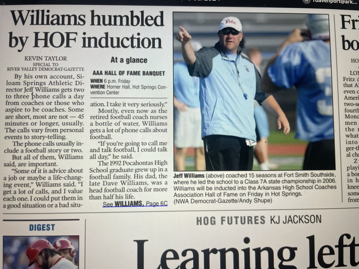 ArRecruitingGuy's tweet photo. Congratulations to Hall of Famer @FBCoachWilliams. Couldn’t happen to a better man. Well deserved. https://t.co/qC87ifaKVo