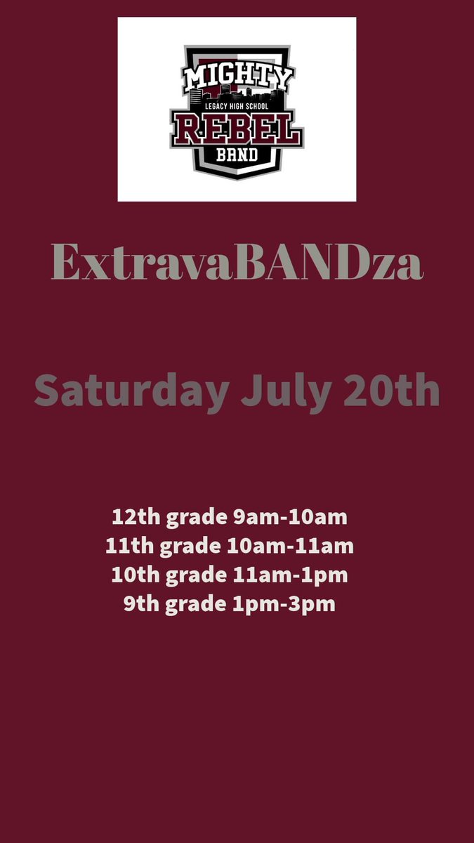 ArtsFine21017's tweet photo. Save the date for our upcoming ExtravaBANDza event on Saturday July 20th!!
#MightyRebelBand #lhsrebels https://t.co/MUqQhoFKll